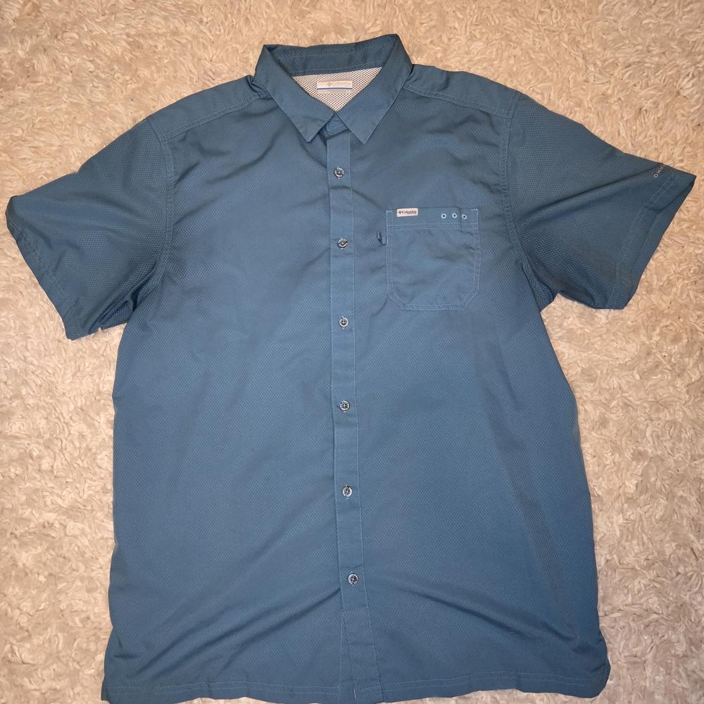 Columbia Blue Casual Button Down Shirt Versatile Design